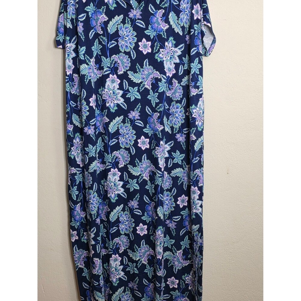 J.Jill Navy Floral Print Top with Green & Purple Leaves